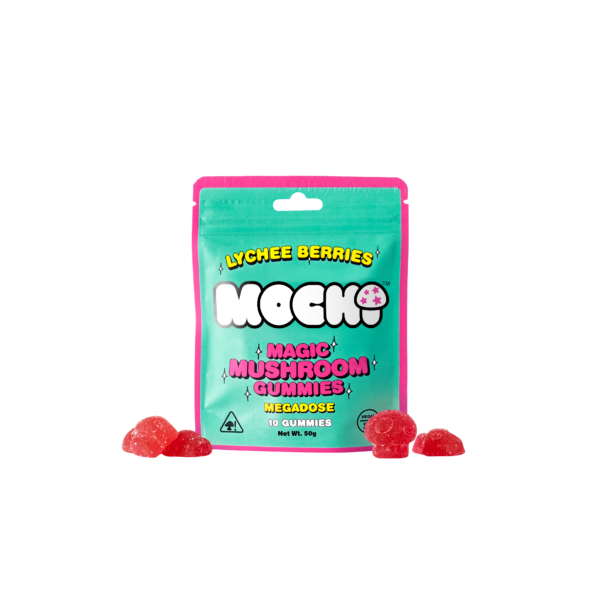 This is a Mochi's Lychee Berries magic mushroom gummies image
