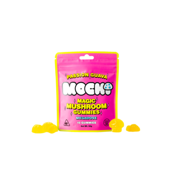 This is a Mochi's Passion Guava magic mushroom gummies image